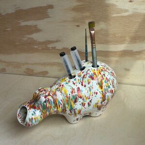 Ceramic rainbow splatter hippo